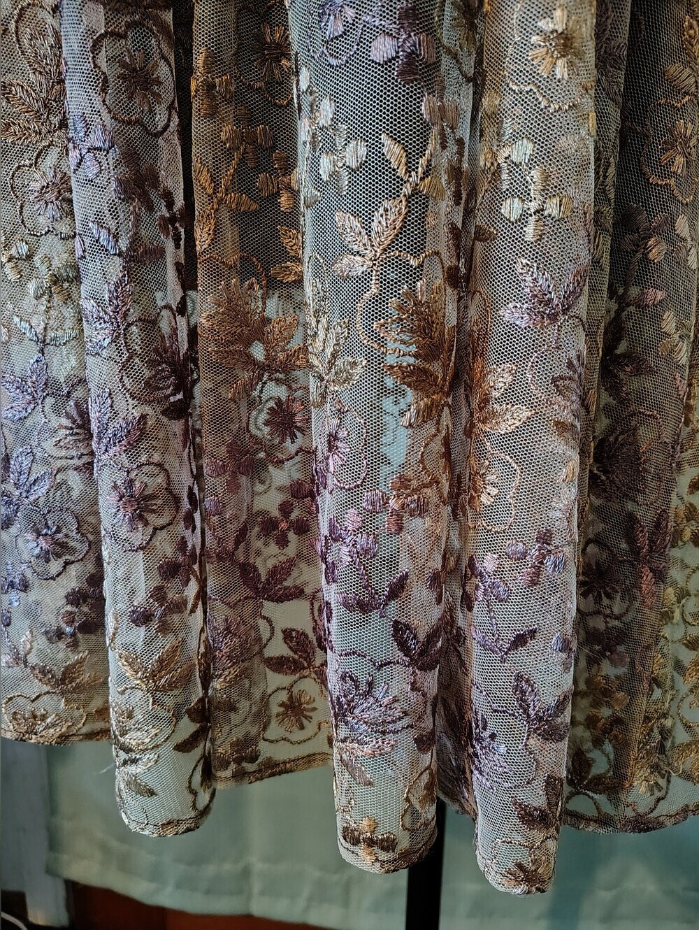 Wednesday's Child Mauve Gold Embroidery Floral Lace Dress Large Boho Vintage - Picture 4 of 16